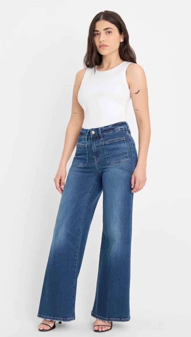 Good American Soft Tech Good Petite Palazzo High Rise Wide Leg Jeans Size 28